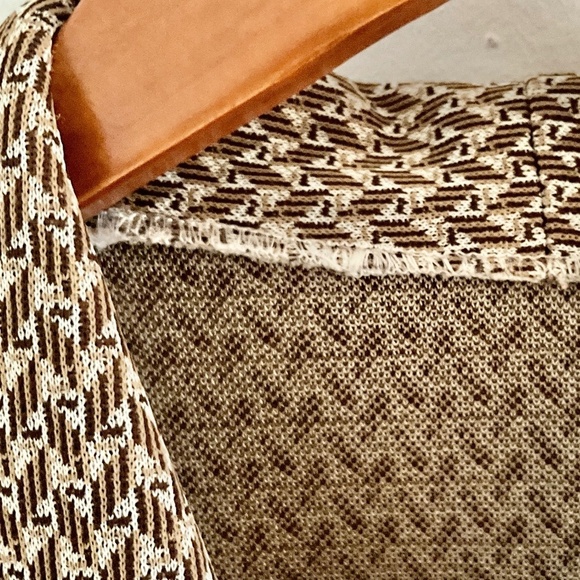 Vintage 1970s Handmade Button down Shirt Mod pleated short sleeve Cream Brown - Picture 5 of 10